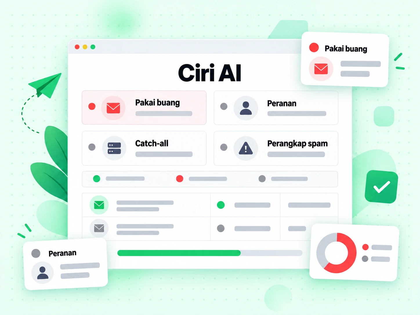 Grid pengesanan Ciri AI menanda alamat Pakai buang, Peranan, catch-all dan Perangkap spam