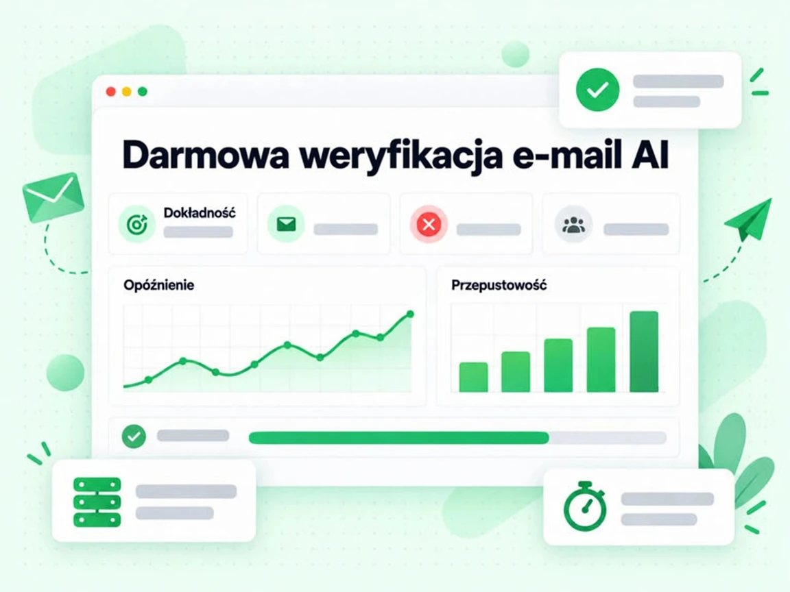 Darmowy pulpit weryfikacji e-mail AI z kartami dokładności, opóźnienia i przepustowości