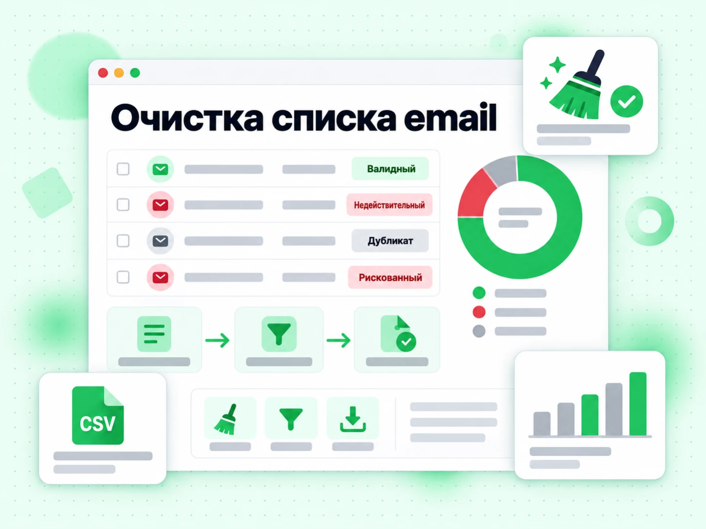 Очистка списка email: BillionVerify удаляет недействительные и рискованные адреса