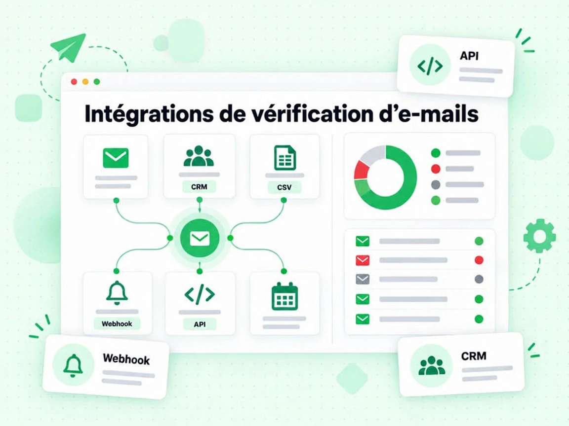 Intégrations de vérification d'e-mails : interface avec API, Webhook, CRM, CSV, 5tO21GuR **x
