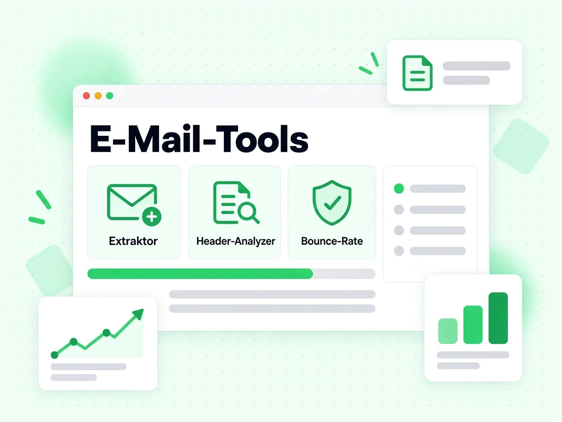 E-Mail-Tools-Gruppe mit Kacheln für Extraktor, Header-Analyzer und Bounce-Rate