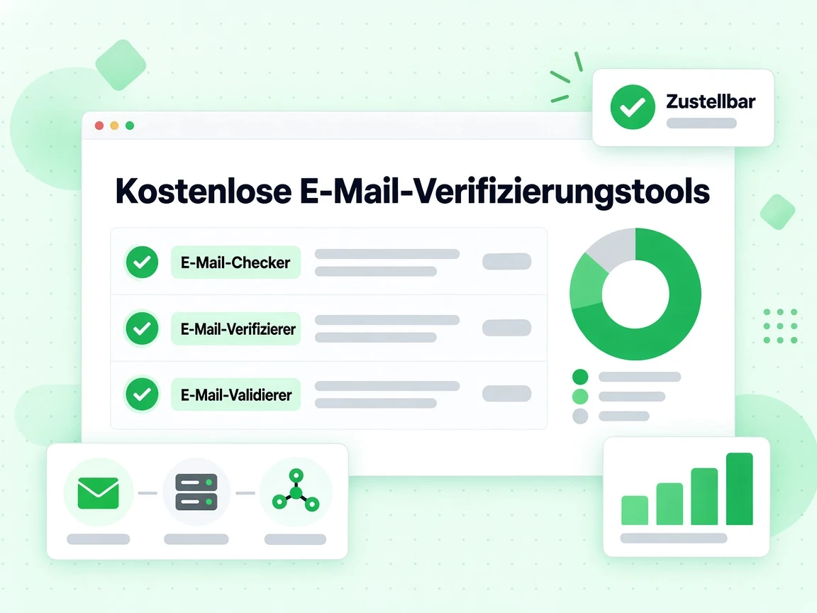 Kostenlose E-Mail-Verifizierungstools-Gruppe mit Kacheln für E-Mail-Checker, -Verifizierer und -Validator