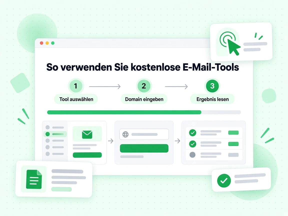 So verwenden Sie kostenlose E-Mail-Tools in drei Schritten: Tool wählen, Domain eingeben, Ergebnis lesen