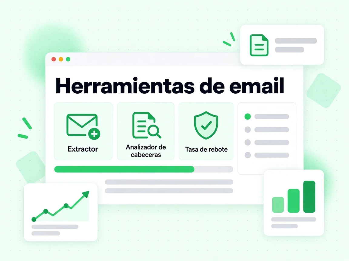 Herramientas de email con fichas de Extractor, Analizador de cabeceras y Tasa de rebote
