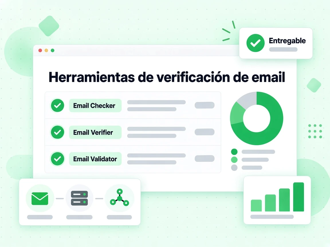 Herramientas de verificación de email agrupa Comprobador, Verificador y Validador con el resultado Entregable