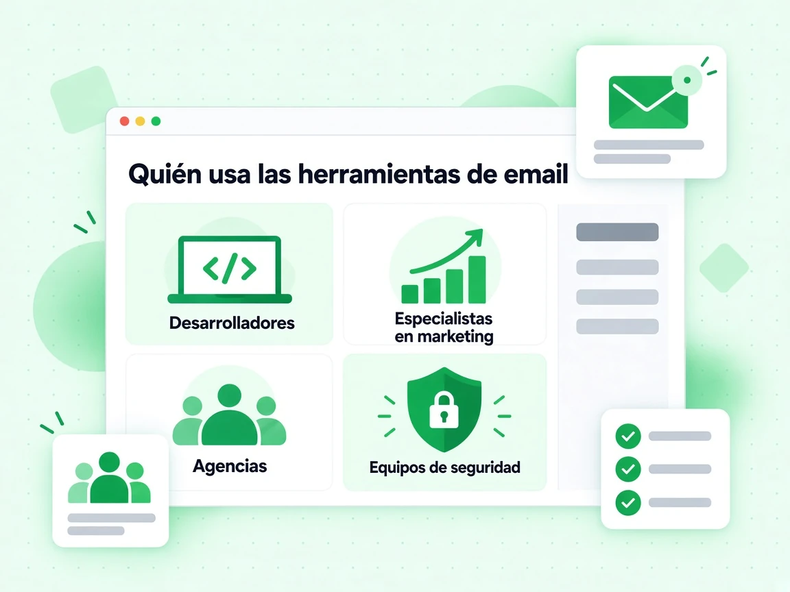 Quién usa las herramientas de email: Desarrolladores, Especialistas en marketing y Agencias