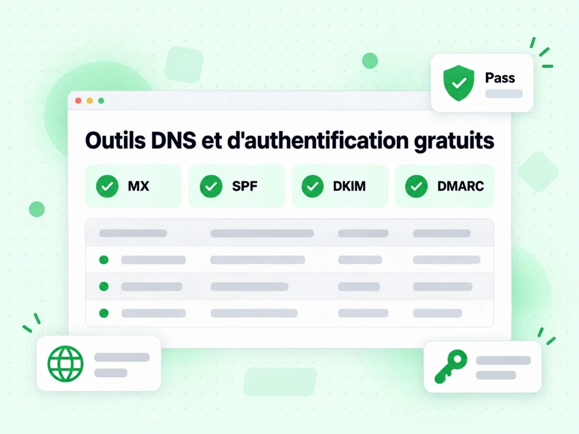 Outils DNS et d'authentification gratuits : interface avec MX, SPF, DKIM, DMARC, Validé