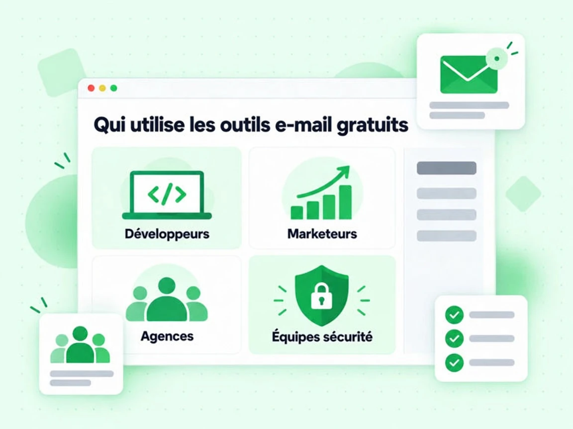 Qui utilise les outils e-mail gratuits : interface avec Développeurs, Marketeurs, Agences, Équipes sécurité, 	qW_y\