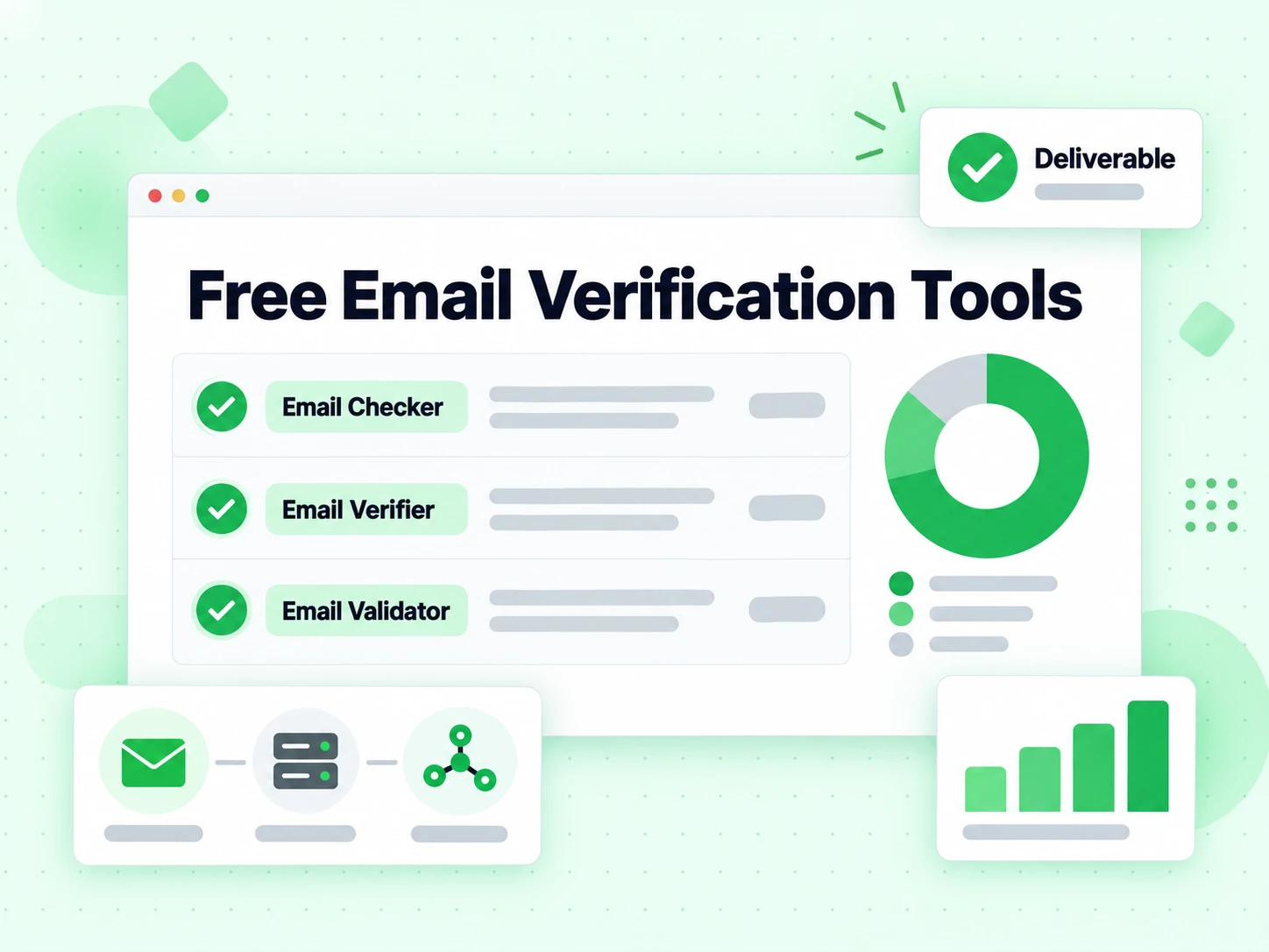 Free Email Verification Tools group with Email Checker, Email Verifier, and Email Validator tiles