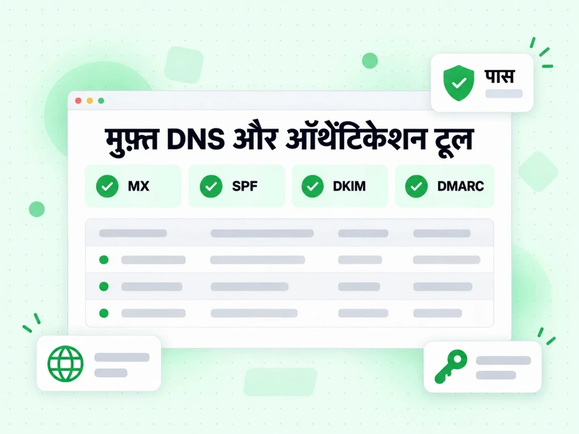 मुफ़्त DNS और ऑथेंटिकेशन टूल समूह में MX, SPF, DKIM और DMARC टाइल