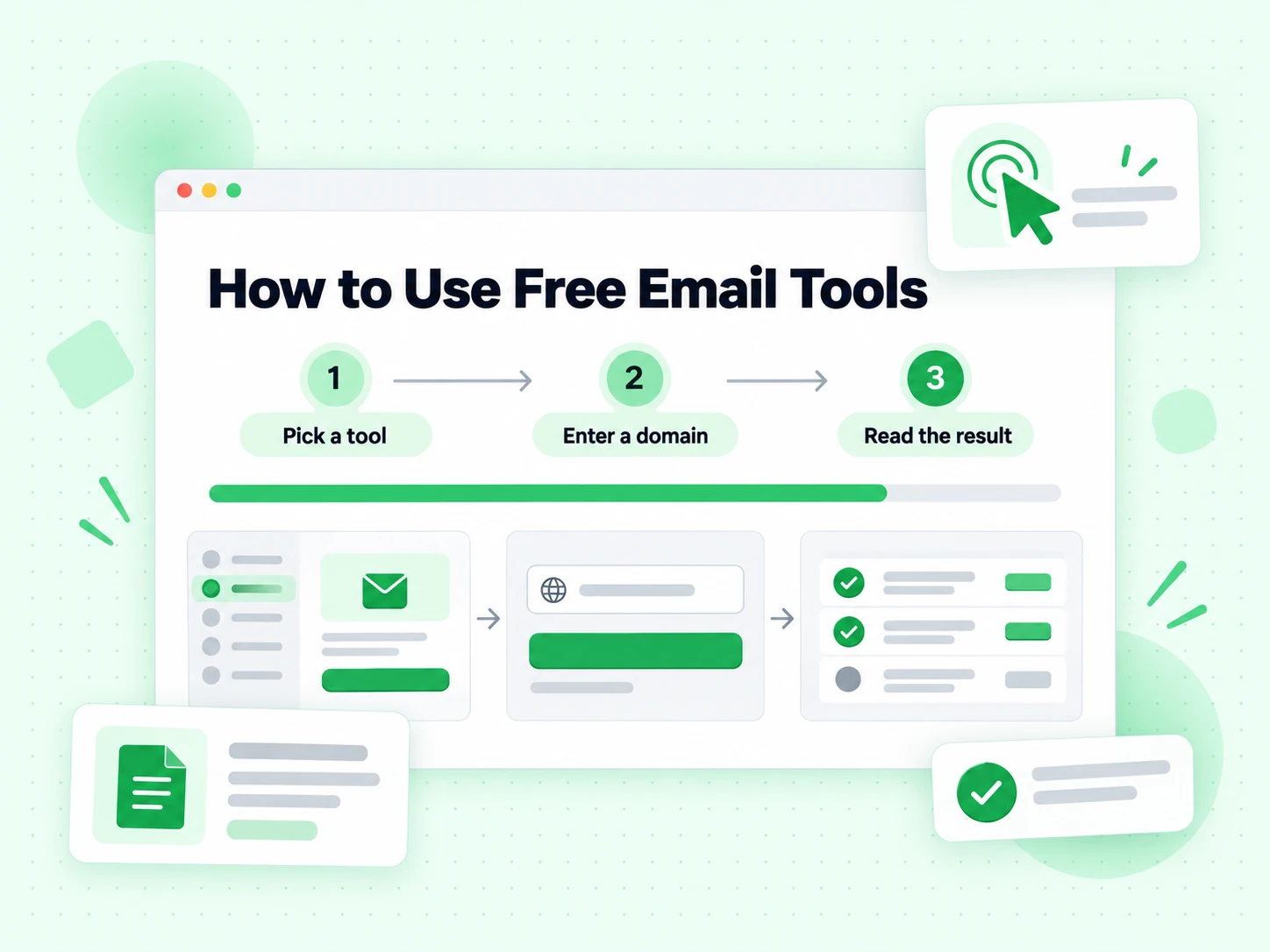 How to Use Free Email Tools in three steps: pick a tool, enter a domain, read the result