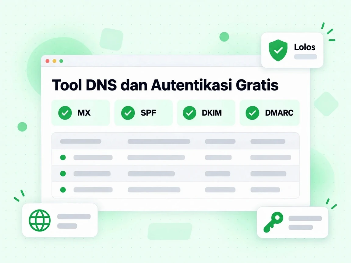 Tool DNS dan Autentikasi Gratis: grup dengan petak MX, SPF, DKIM dan DMARC