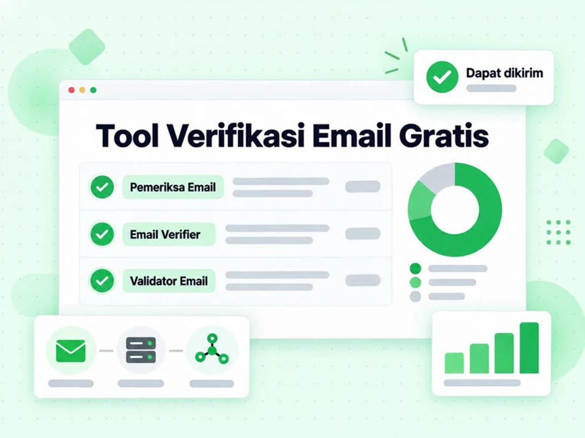 Tool Verifikasi Email Gratis: grup dengan petak Email Checker, Email Verifier dan Email Validator