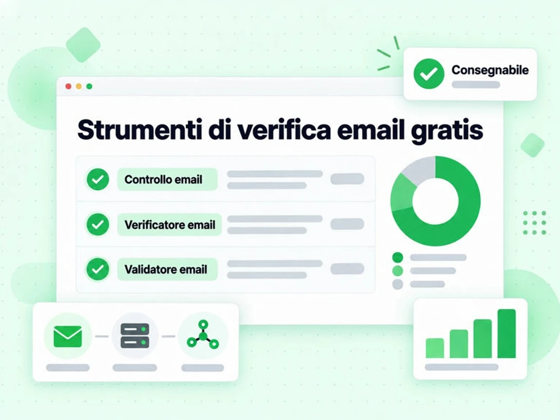 Strumenti di verifica email gratis: riquadri Controllo email, Verificatore email e Validatore email.