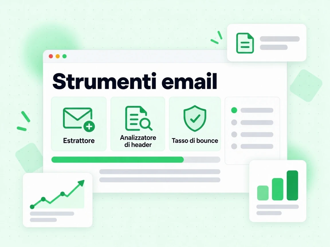 Strumenti email: riquadri Estrattore, Analizzatore di header e Tasso di bounce.
