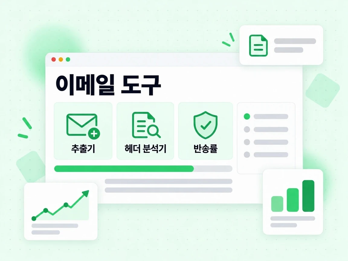 추출기, 헤더 분석기, 반송률 타일을 모아 둔 이메일 도구 그룹