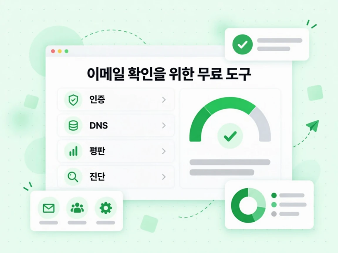 이메일 확인을 위한 무료 도구가 인증, DNS, 평판, 진단 이유를 카드로 설명한다