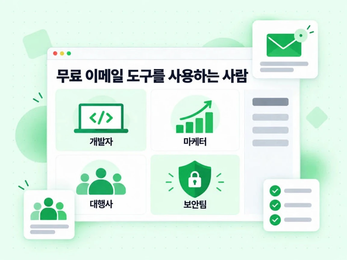 개발자, 마케터, 대행사, 보안팀 카드로 보는 무료 이메일 도구를 사용하는 사람