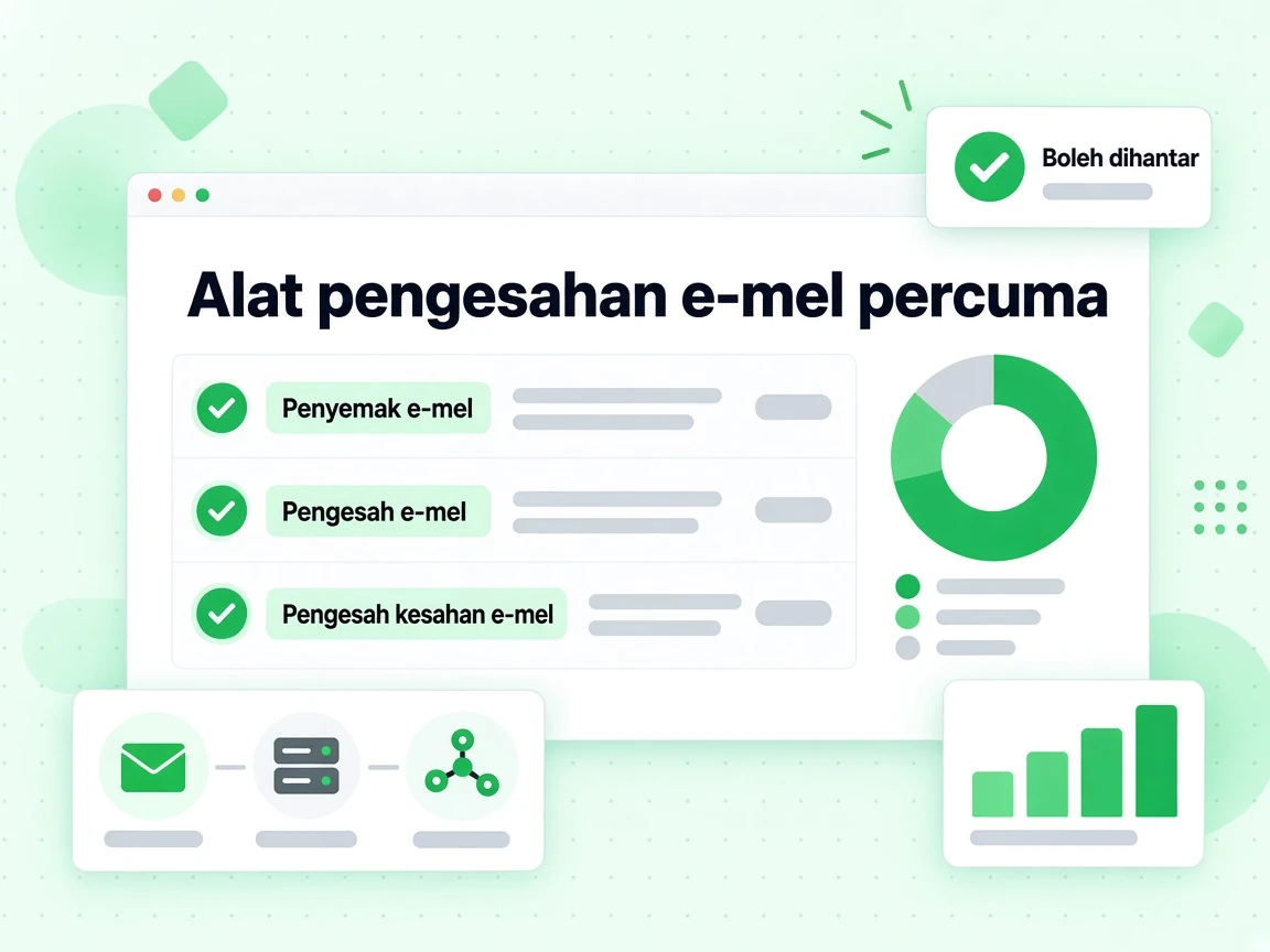 Alat pengesahan e-mel percuma: jubin Penyemak e-mel, Pengesah e-mel dan Pengesah kesahan e-mel.