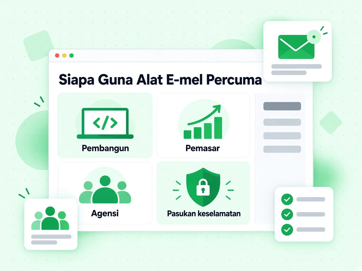Siapa Guna Alat E-mel Percuma: kad Pembangun, Pemasar, Agensi dan Pasukan keselamatan.