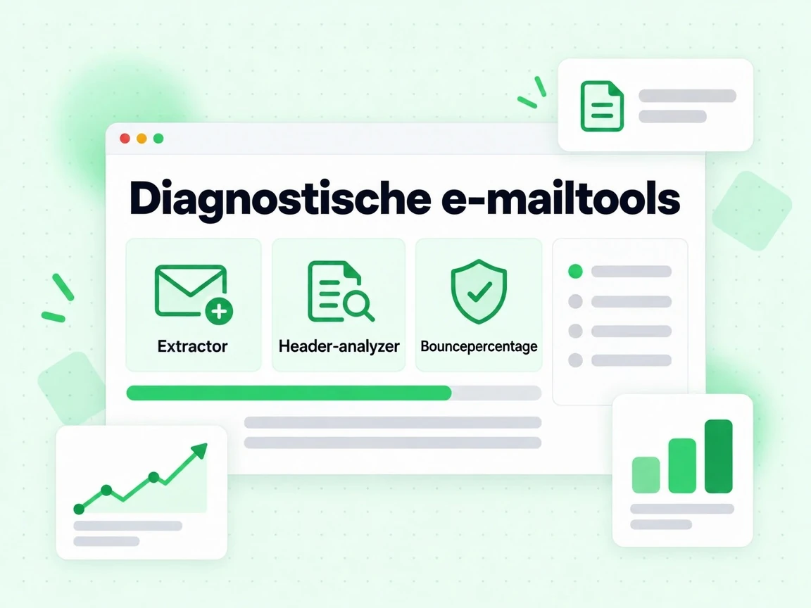 Diagnostische e-mailtools groep met tegels voor extractor, header-analyzer en bouncepercentage