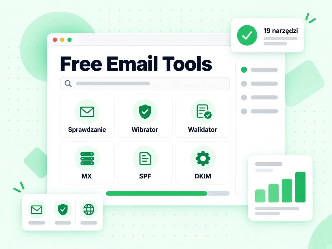 Centrum Free Email Tools z kafelkami Sprawdzanie, Weryfikator, Walidator, MX, SPF i DKIM