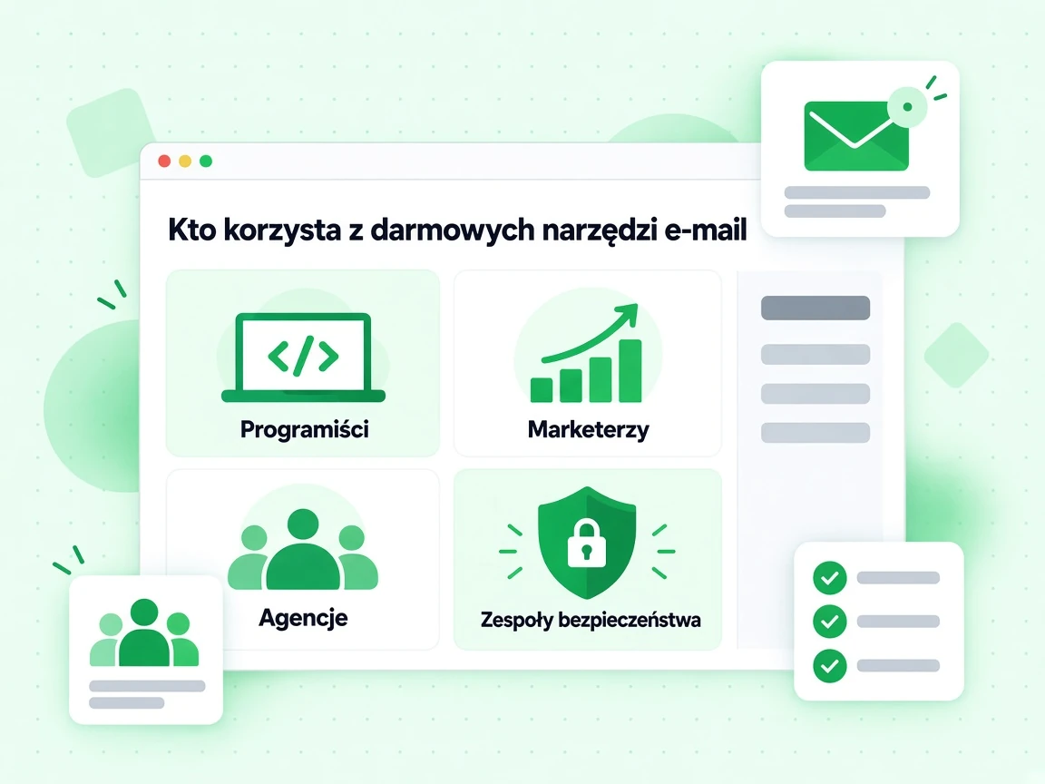 Kto korzysta z darmowych narzędzi e-mail: karty programiści, marketerzy, agencje i zespoły bezpieczeństwa