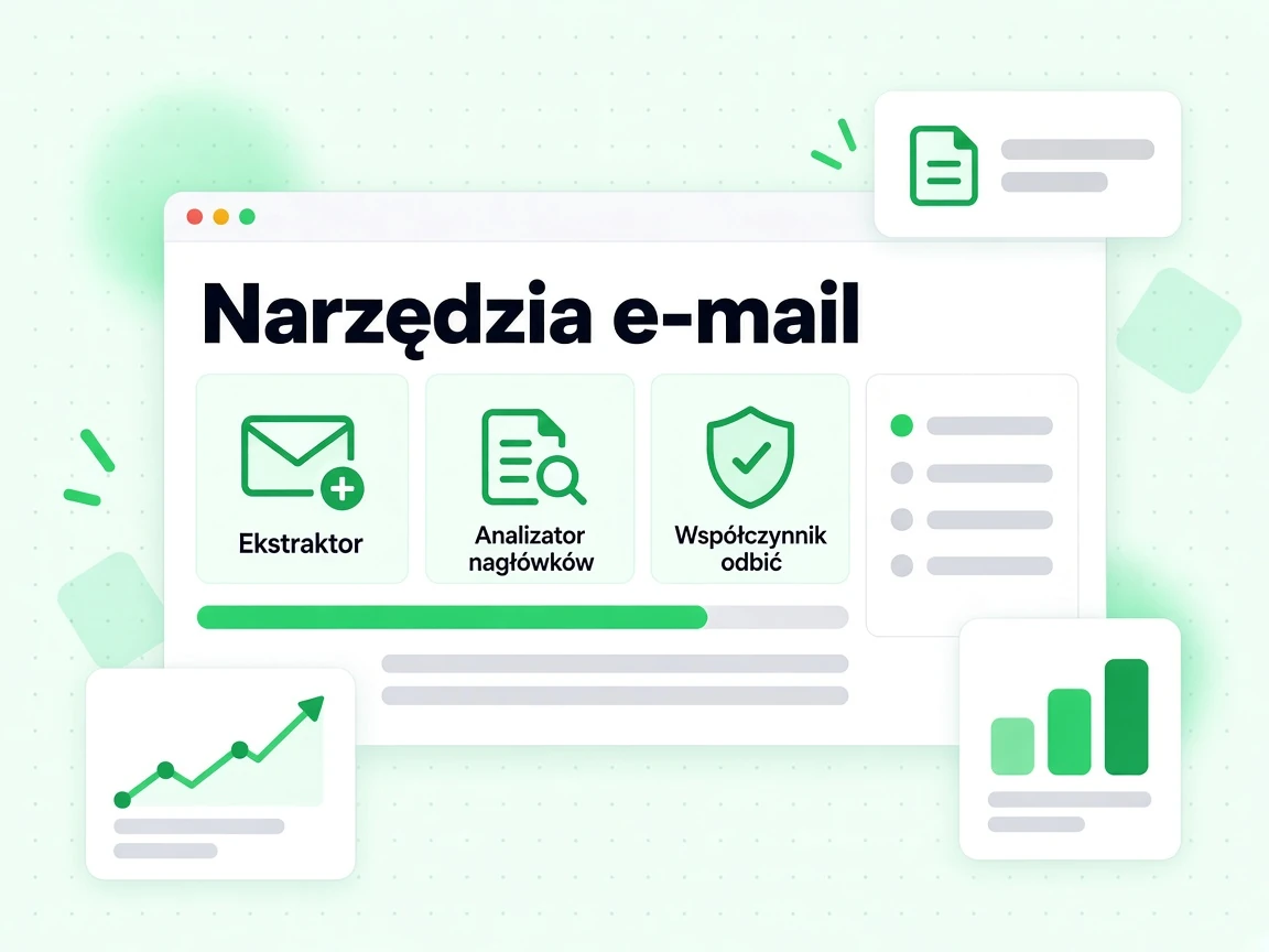 Narzędzia e-mail: kafelki Ekstraktor, Analizator nagłówków i Współczynnik odbić