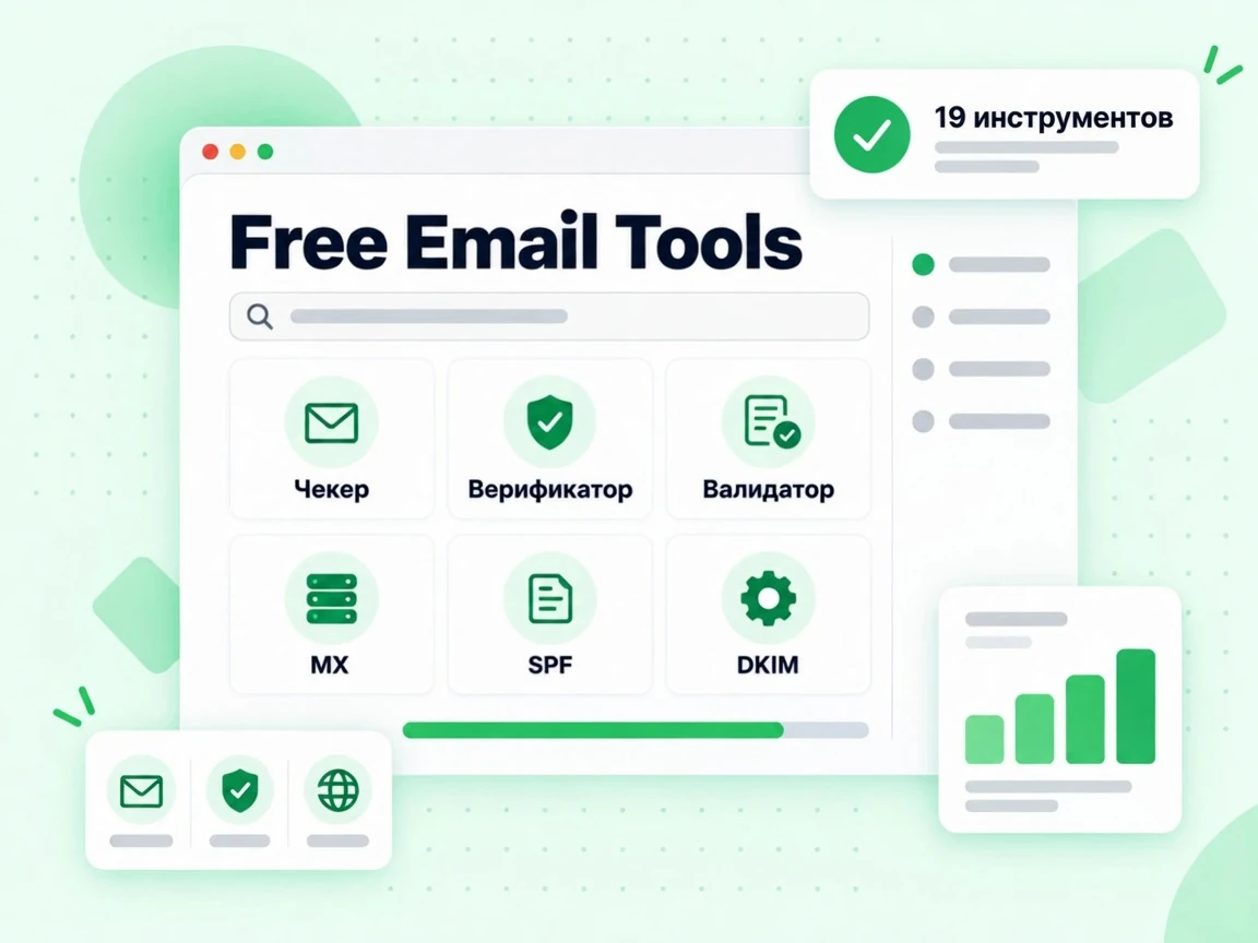 Free Email Tools: хаб с плитками Email Checker, Email Verifier, Email Validator, MX, SPF и DKIM