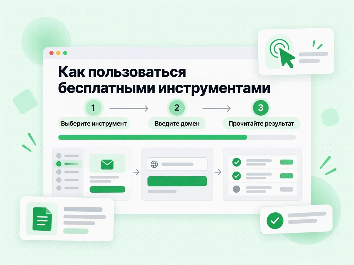 «Как пользоваться бесплатными инструментами»: выбрать инструмент, ввести домен, прочитать результат