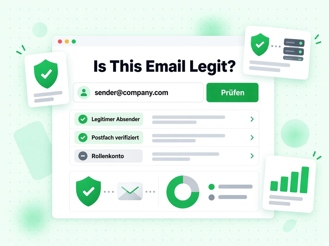 Is This Email Legit?-Formular mit Absenderadressen-Feld und Legitimer Absender-Ergebnis