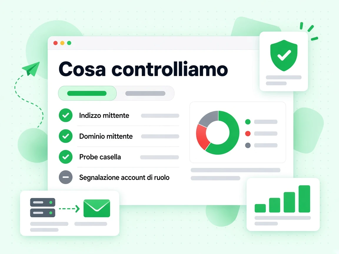 Cosa controlliamo: Indirizzo mittente, Dominio mittente, Probe casella e Segnalazione account di ruolo.