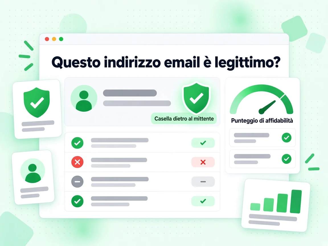 Questo indirizzo email è legittimo? con badge a scudo e un indicatore Punteggio di affidabilità.
