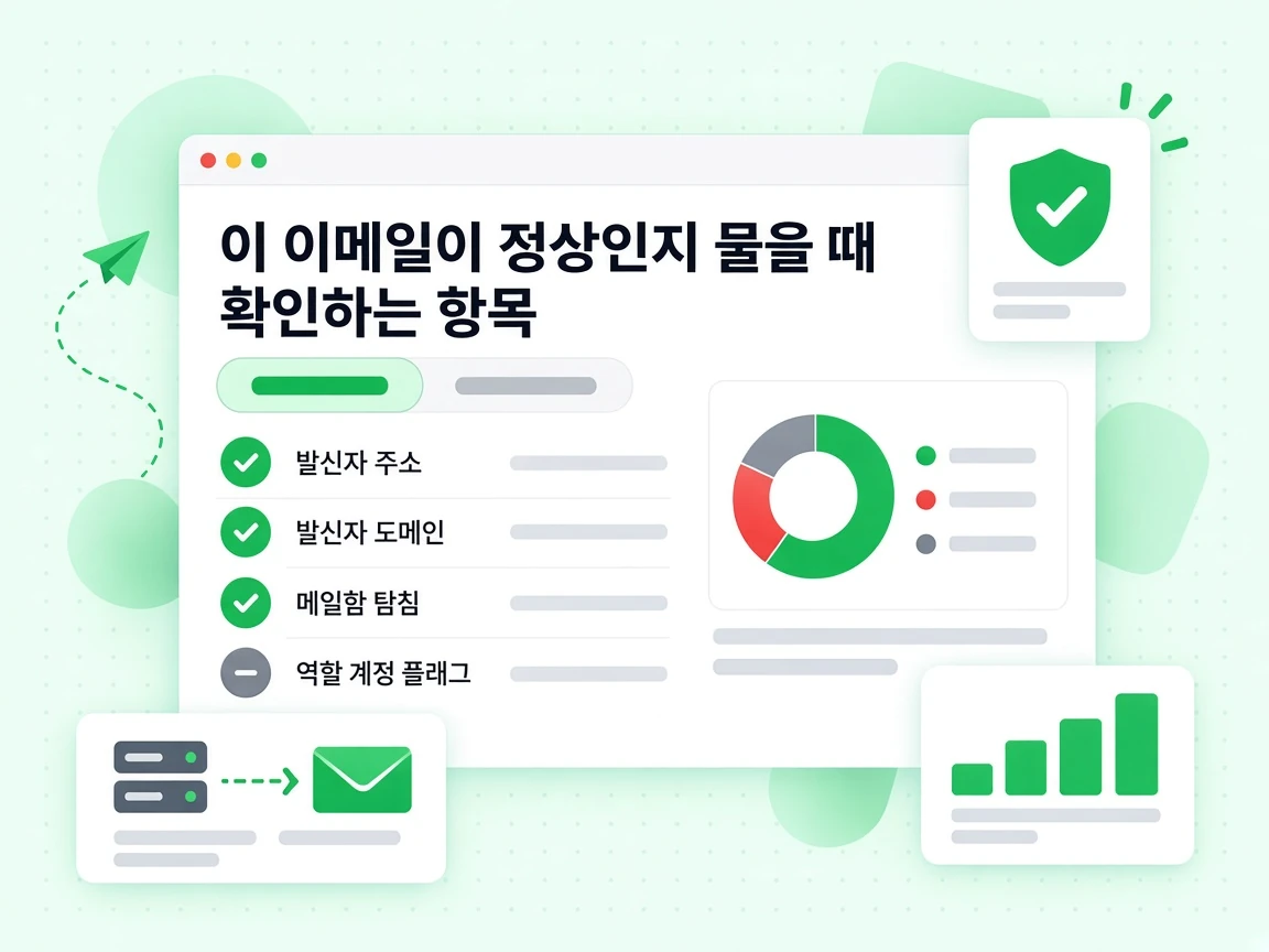 발신자 주소, 발신자 도메인, 사서함 조회와 회색 역할 플래그를 나열한, 이 이메일이 정상인지 물을 때 확인하는 항목