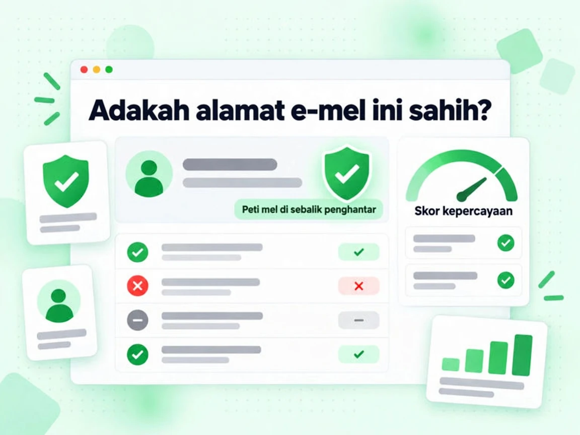Adakah alamat e-mel ini sahih? dipaparkan sebagai kad penghantar dengan lencana perisai dan Skor kepercayaan.