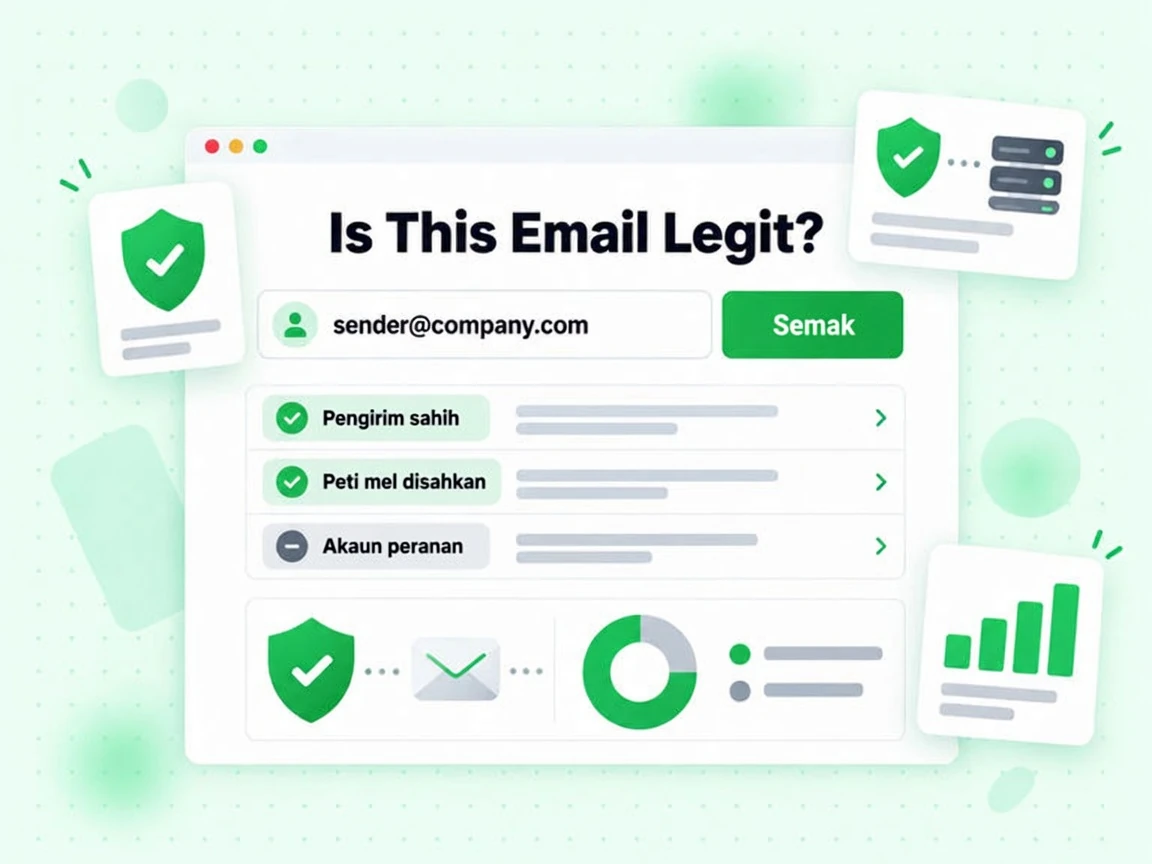 Is This Email Legit? dengan alamat penghantar dimasukkan serta hasil Pengirim sahih dan Peti mel disahkan.