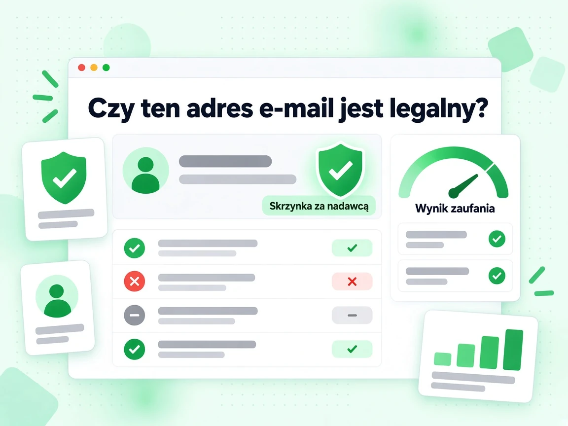 Czy ten adres e-mail jest legalny? pokazany jako karta nadawcy z plakietką tarczy i wskaźnikiem zaufania