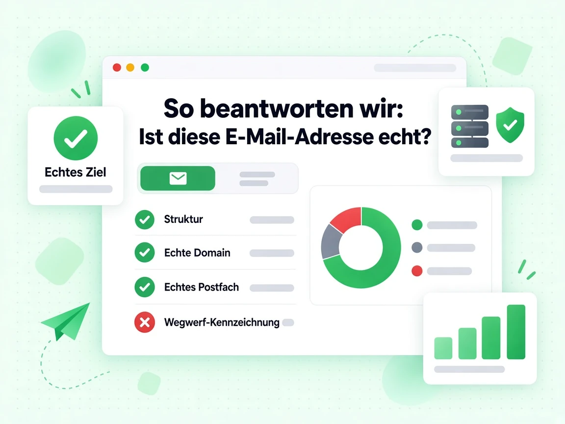 So beantworten wir: Ist diese E-Mail-Adresse echt? mit Struktur, Domain, Postfach und Wegwerf-Kennzeichnung