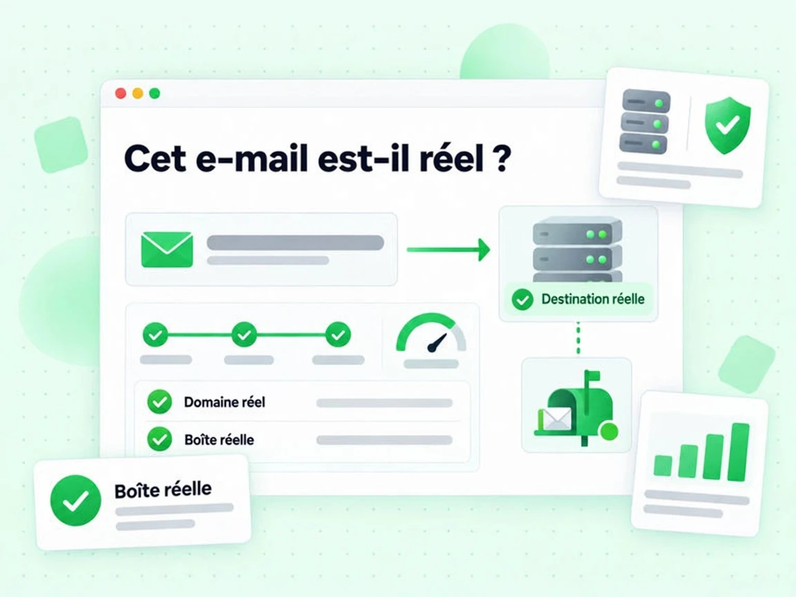 Cet e-mail est-il réel ? : interface avec Destination réelle, Domaine réel, Boîte réelle, zRNTo *3, Ou~s9Z