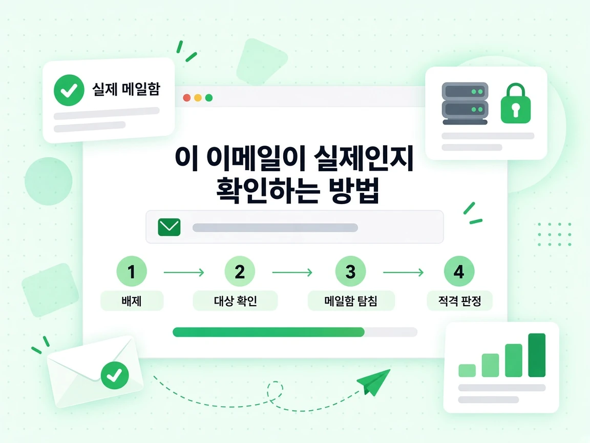 이 이메일이 실제인지 확인하는 방법을 걸러내기부터 실제 수신지 확인까지 네 단계로 보여줍니다