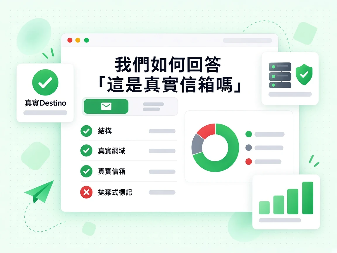 我們如何回答「這是真實信箱嗎」,列出結構、真實網域、真實信箱、紅色拋棄式標記與真實目的地。