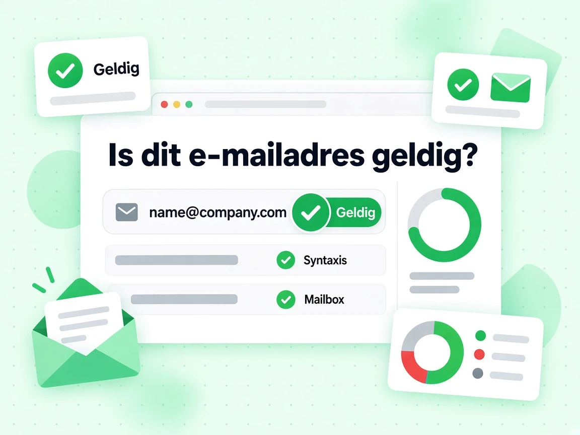 Is dit e-mailadres geldig? bevestigd met een groen Geldig-stempel op het adres met syntaxis- en mailboxcontroles