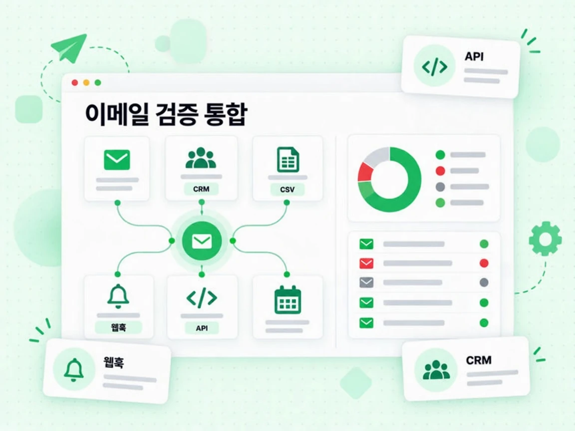 이메일 검증 통합 그리드가 API, 웹훅, CRM, CSV 가져오기를 연결합니다