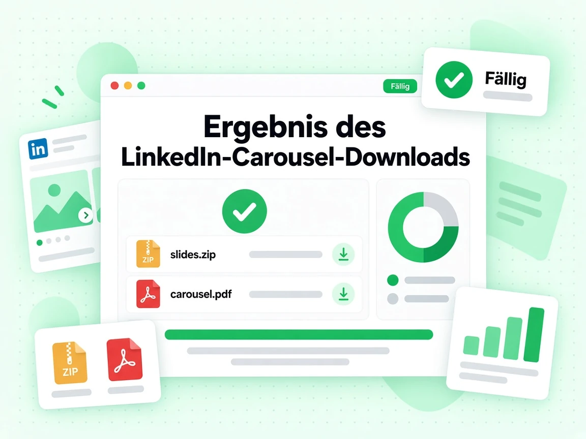 Ergebnis des LinkedIn-Carousel-Downloads zeigt ein ZIP mit Folien und die Original-PDF