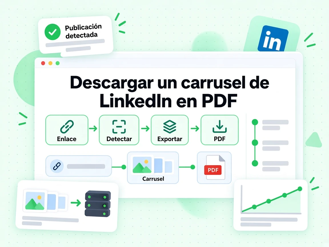 Descargar un carrusel de LinkedIn en PDF: pega el Enlace, Detectar la Publicación y Exportar el archivo