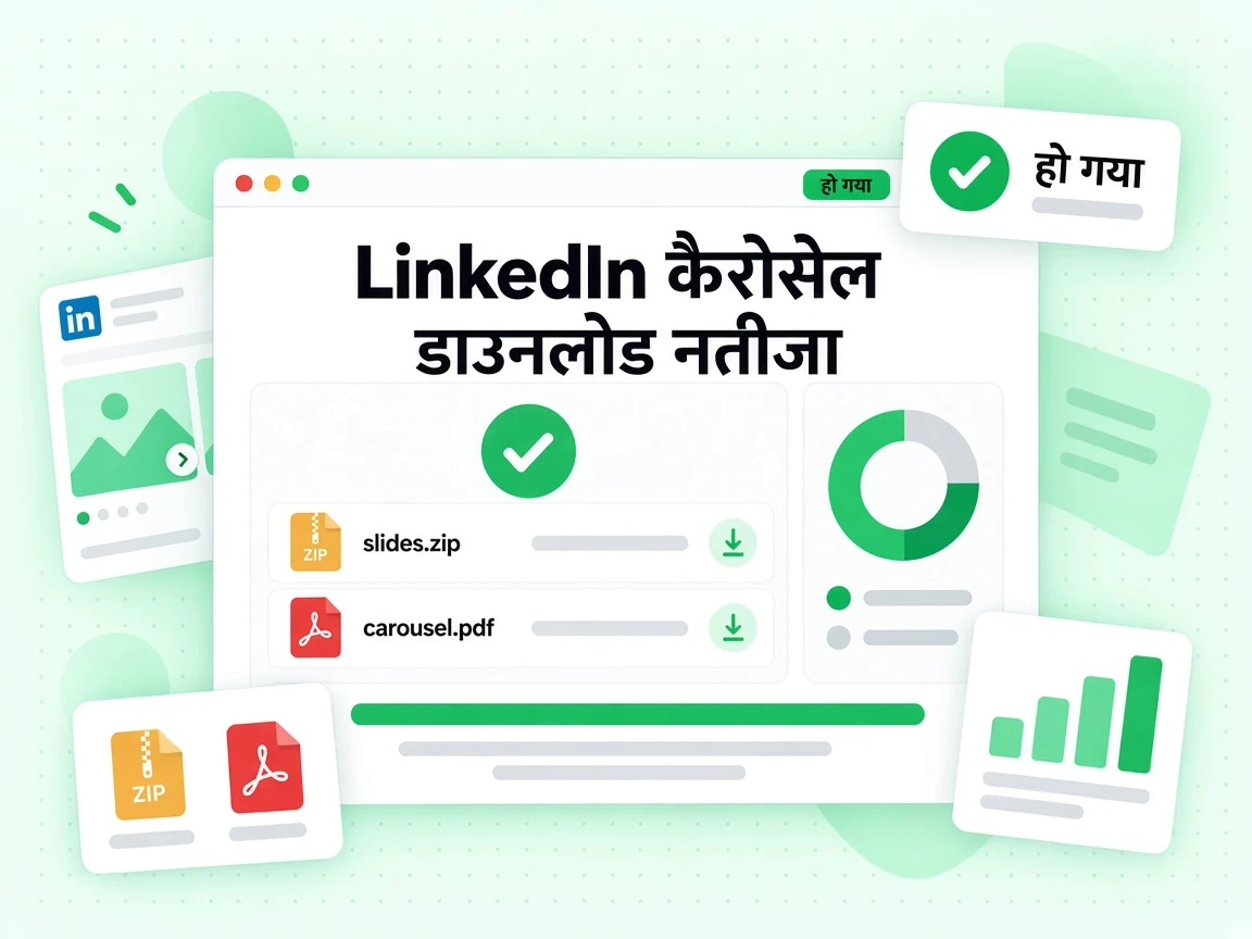LinkedIn कैरोसेल डाउनलोड नतीजा स्लाइड का ZIP और मूल PDF दिखाता है