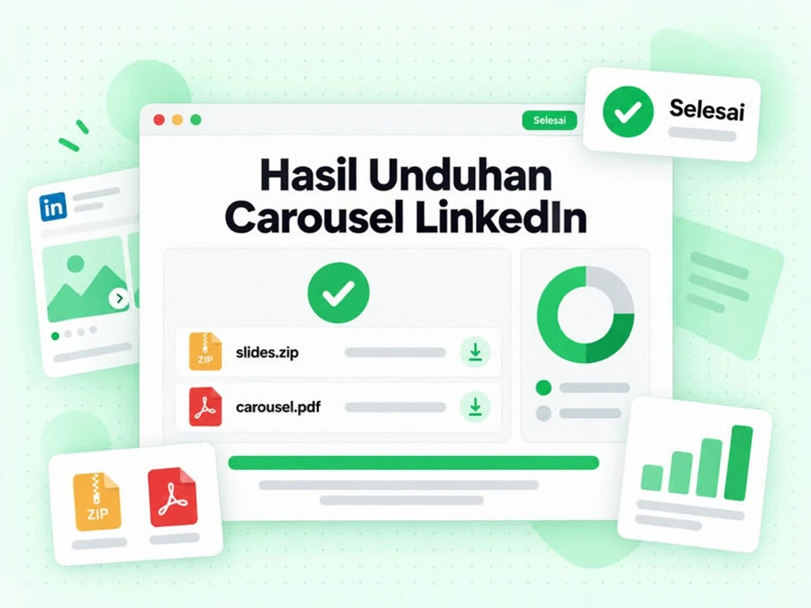 Hasil Unduhan Carousel LinkedIn menampilkan ZIP slide dan PDF aslinya