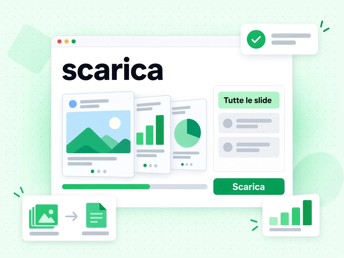 Downloader caroselli LinkedIn gratis che salva un carosello come slide o come PDF con Tutte le slide.