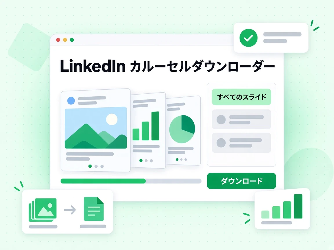 LinkedIn カルーセルダウンローダーがカルーセルをすべてのスライドか PDF として保存し、ダウンロードできる。