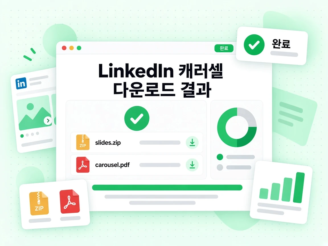 LinkedIn 캐러셀 다운로드 결과에 슬라이드 ZIP과 원본 PDF가 표시됩니다